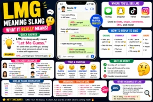 LMG slang meaning infographic with real chat scenarios, emotional tone, and reply ideas